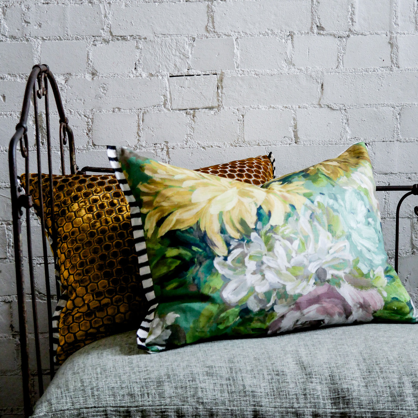 Designers Guild Fleurs D Artistes Vintage Green Cushion