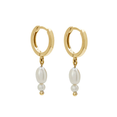 Murkani Huggies with Hanging Double Pearl | Gold