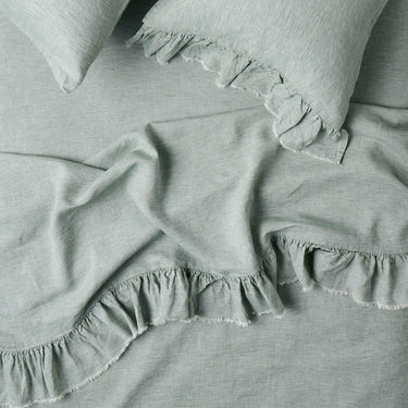 Society Of Wanderers Ruffle Flat Sheet | Fog