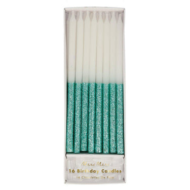 Meri Meri Birthday Candles | Mint Green Glitter Dipped