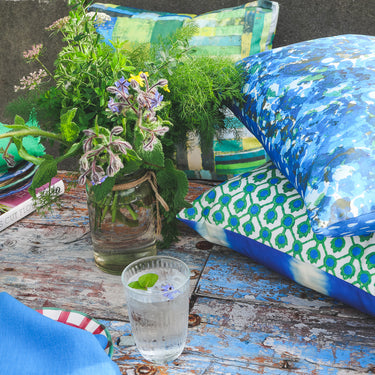 Designers Guild Outdoor Lumbar Cushion | Jaal/Savine Cobalt