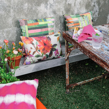 Designers Guild Outdoor Lumbar Cushion | Manchu/Savine Fuchsia