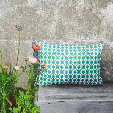 Designers Guild Outdoor Lumbar Cushion | Jaal/Savine Cobalt