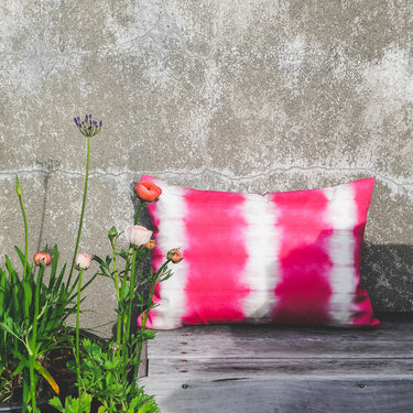 Designers Guild Outdoor Lumbar Cushion | Manchu/Savine Fuchsia
